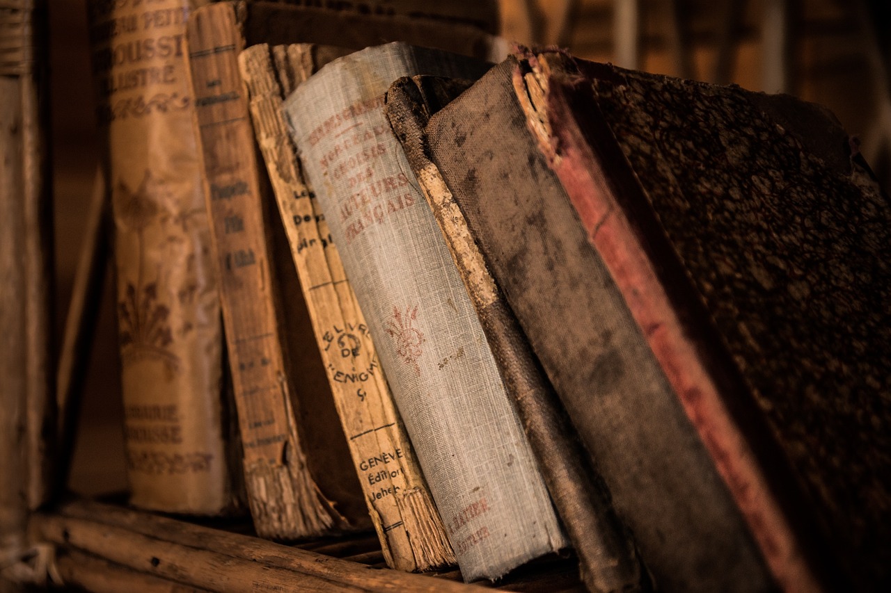 Φθαρμένα παλαιά βιβλία σε ράφι